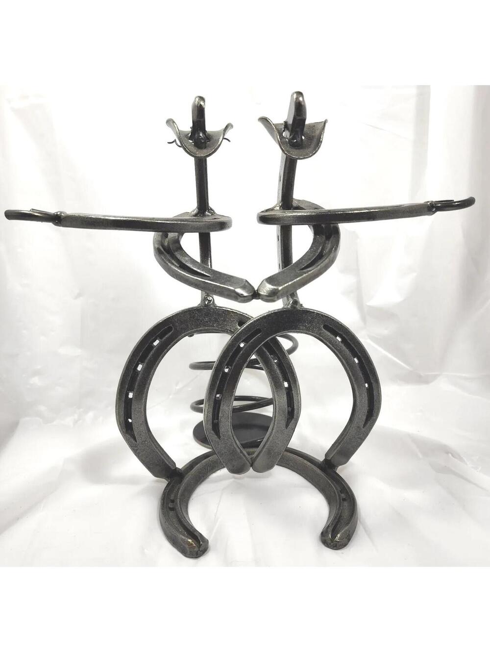 Horseshoe Art Wine Bottle Glass Holder Cowboy Unique Western Decor Stamped